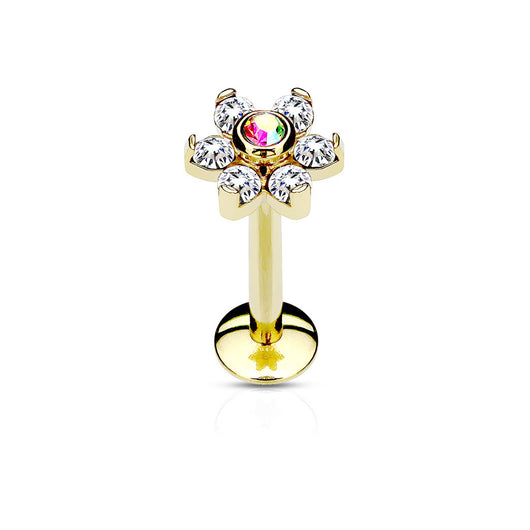 CZ Flower IP Internal Threaded Labret Monroe Daith Tragus Helix Stud
