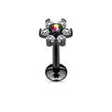 CZ Flower IP Internal Threaded Labret Monroe Daith Tragus Helix Stud