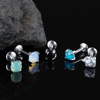 4 mm Semi Precious Stone Prong Set Lip Labret Cartilage Tragus Stud Rings