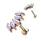 5 Marquise CZ Fan Set Curved Top Labret Tragus Helix Ear Cartilage Studs