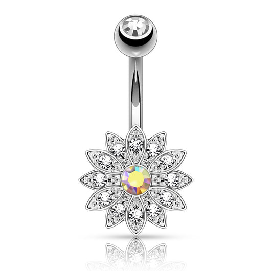 Petite CZ Flower Surgical Steel Navel Belly Button Rings