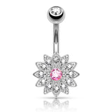 Petite CZ Flower Surgical Steel Navel Belly Button Rings