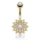 Petite Crystal Paved Flower with Opal Center Navel Belly Button Rings