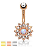 Petite Crystal Paved Flower with Opal Center Navel Belly Button Rings