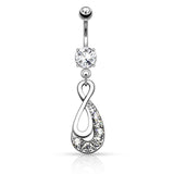 Infinity Drop with Paved Gems Dangle Navel Belly Button Ring