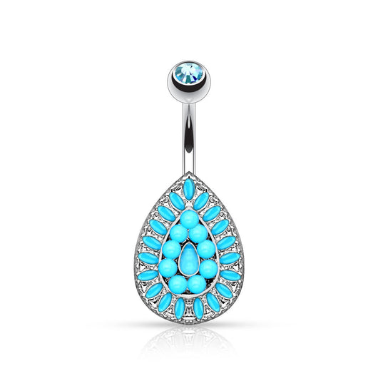 Vintage Turquoise Bead Teardrop Surgical Steel Navel Belly Button Ring