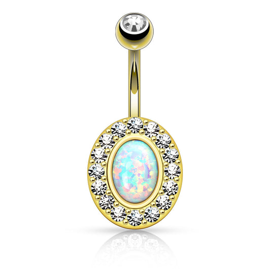 Opal Center Multi Gem Paved Circular Navel Belly Button Ring