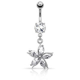 Flower w/ CZ Shard Petals Dangle Navel Belly Button Ring
