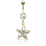 Flower w/ CZ Shard Petals Dangle Navel Belly Button Ring