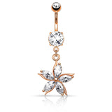 Flower w/ CZ Shard Petals Dangle Navel Belly Button Ring