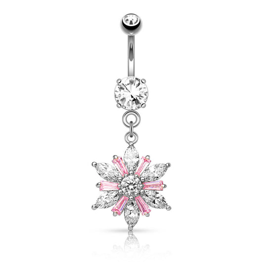 CZ Petals Flower Dangle Navel Belly Button Ring