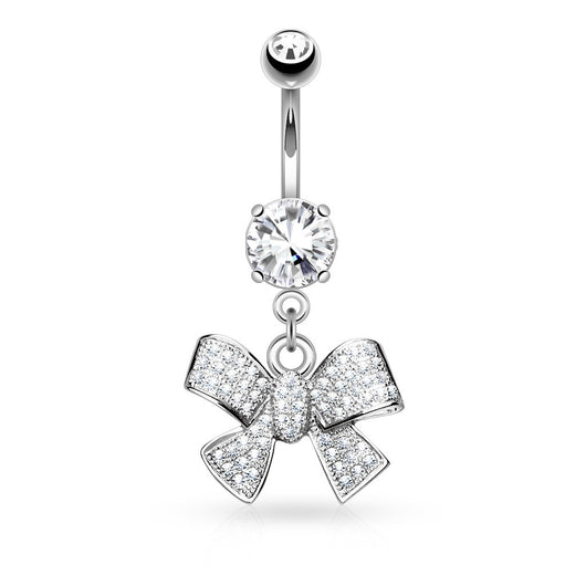 CZ Ribbon Dangle 316L Surgical Steel Belly Button Navel Rings