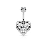 Vintage Filigree Heart CZ Surgical Steel Belly Button Navel Rings