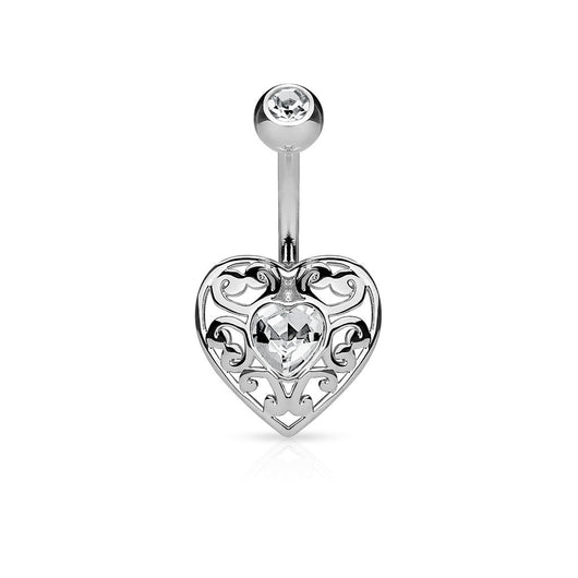 Vintage Filigree Heart CZ Surgical Steel Belly Button Navel Rings
