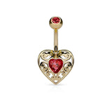 Vintage Filigree Heart CZ Surgical Steel Belly Button Navel Rings
