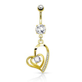 CZ Double Heart Dangle Surgical Steel Belly Button Navel Rings