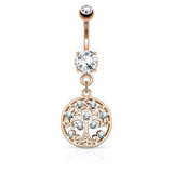 Tree of Life CZ Dangle Surgical Steel Navel Belly Button Rings