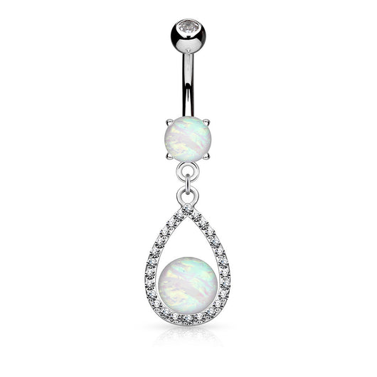 Opal CZ Tear Drop Dangle Surgical Steel Belly Button Navel Rings