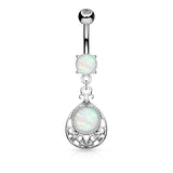 Opal Vintage Filigree Dangle Surgical Steel Belly Button Navel Rings