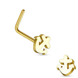 Nautical Anchor Top 316L Surgical Steel "L" bend Nose Stud Rings