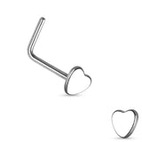 Heart Top 316L Surgical Steel "L" bend Nose Stud Rings