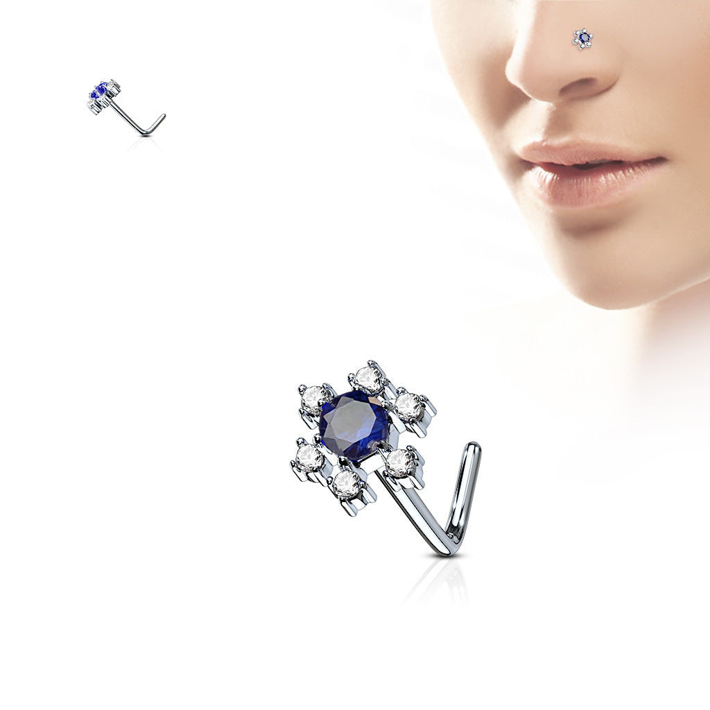 3 Beaded Cluster Ball W/CZ Center Surgical Steel Nose L