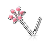 Enamel Flower Top 316L Surgical Steel L Bend Nose Studs Rings