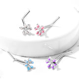 Enamel Flower Top 316L Surgical Steel L Bend Nose Studs Rings