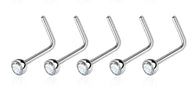 5 Pc Value Pack 2.5 mm Clear CZ L Bend Nose Stud Rings