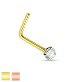 2mm CZ Top 316L Surgical Steel L-Bend Nose Ring
