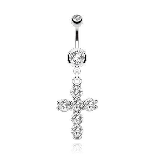 Multi CZ Cross Dangle Belly Button Navel Rings