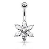 6 Marquise Cut CZ Petal Flower Navel Belly Button Ring