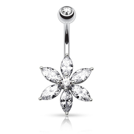 6 Marquise Cut CZ Petal Flower Navel Belly Button Ring