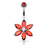 6 Marquise Cut CZ Petal Flower Navel Belly Button Ring