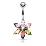 6 Marquise Cut CZ Petal Flower Navel Belly Button Ring
