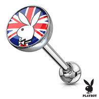 Licensed English Flag Playboy Bunny Logo Print Inlay Barbell Tongue Rings