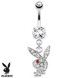 Playboy Bunny CZ Dangle Surgical Steel Navel Belly Button Ring