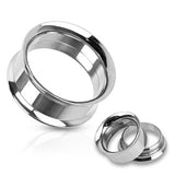 Pair 316L Surgical Steel Double Flared Screw Fit Tunnel Ear Plug
