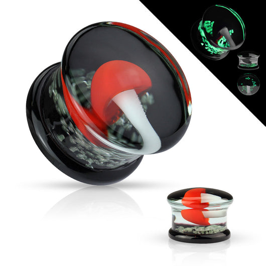 White Mushroom on Glow in the Dark Sparkles Double Flare Plugs
