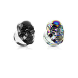 Pair Skull Front Double Flared Pyrex Glass Ear Plugs
