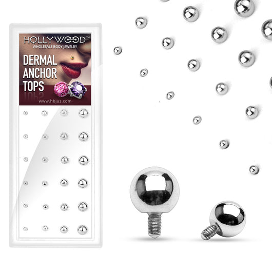 24 Pc Mix Size Solid Ball Dermal Anchor Top Package