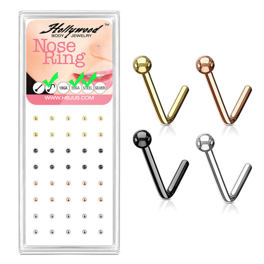 40 Pc Pre Loaded Titanium Gold Steel L Bend Nose Stud Rings