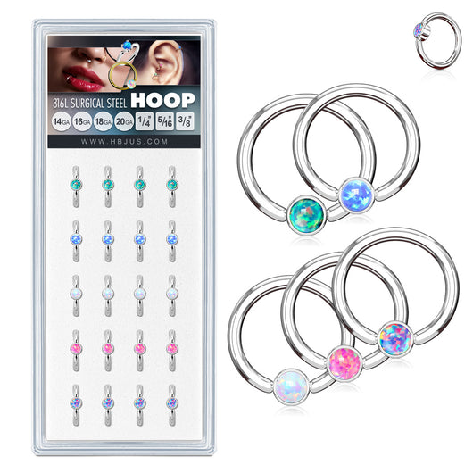 20 Pc Value Box 16G Opal Captive Ring Nose Tragus Helix Cartilage