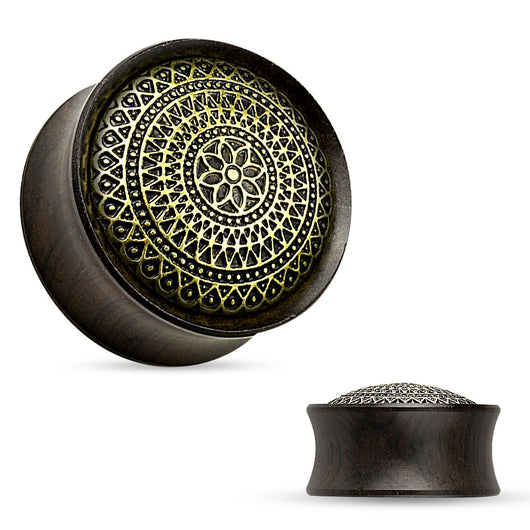 Pair Lattice Pattern Pattern Ebony Wood Double Flare Saddle Ear Plugs