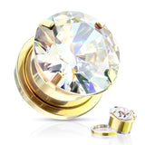 Pair Cubic Zircon Prong Surgical Steel Screw Fit Flesh Tunnels