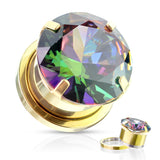 Pair Cubic Zircon Prong Surgical Steel Screw Fit Flesh Tunnels