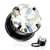 Pair Cubic Zircon Prong Surgical Steel Screw Fit Flesh Tunnels