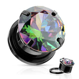 Pair Cubic Zircon Prong Surgical Steel Screw Fit Flesh Tunnels