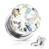 Pair Cubic Zircon Prong Surgical Steel Screw Fit Flesh Tunnels