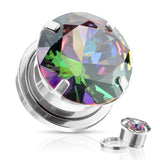 Pair Cubic Zircon Prong Surgical Steel Screw Fit Flesh Tunnels